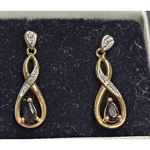 232 - A pair of 9ct Gold, Diamond and Sapphire Earrings.