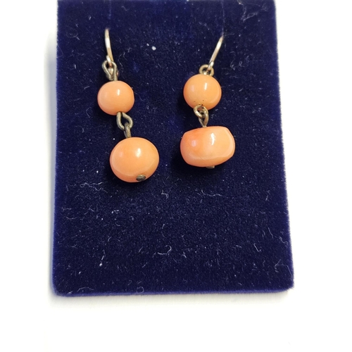 283 - A pair of antique Coral drop Earrings.