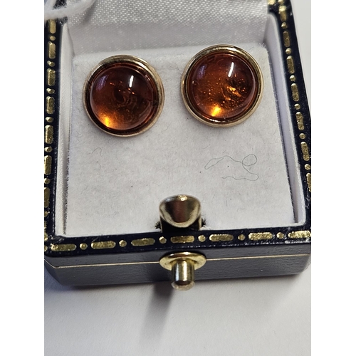 286 - A pair of Amber Earrings set in Gold.