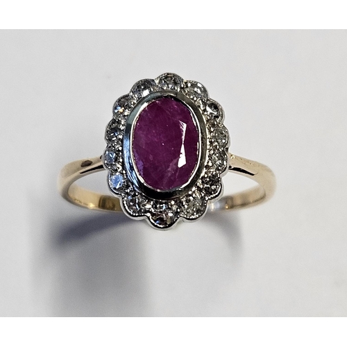 288 - An 18ct Gold Victorian, Diamond and Ruby cluster Ring, size K.