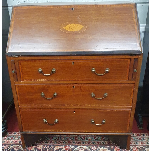 835 - An Edwardian Mahogany and Inlaid Bureau of neat proportions with shell inlay flap. W 76 x D 43 x H 9... 