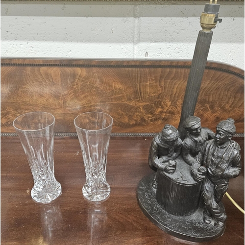 96 - A pair of Waterford Crystal Vases along with a Genesis nautical figure of seamen having a beer.
H 21... 