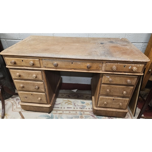 125 - A 19th Century bleached Mahogany Pedestal Desk of neat size. W 122 x 59 x H 75 cm approx.