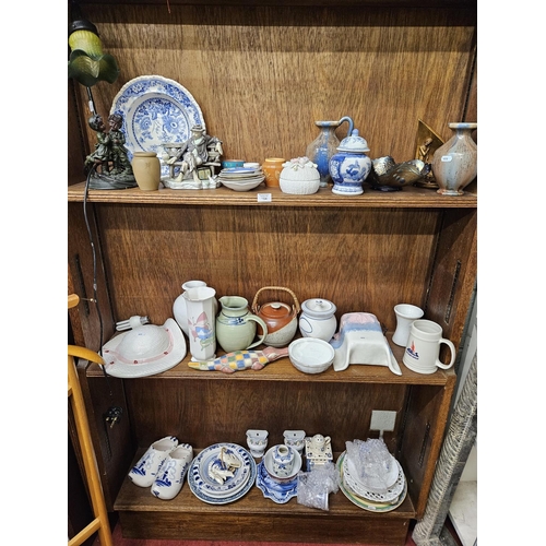 164 - A good quantity of decorative Items, Plates to include two Stoneware Jackson items etc. on three she... 