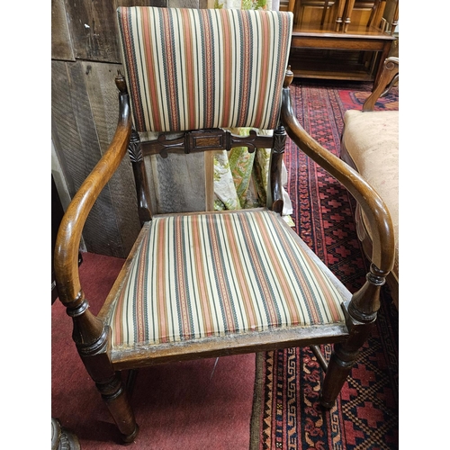 185 - An early 20th Century Mahogany Armchair on turned supports and stretcher base. W 60 x SH 38 x BH 89 ... 