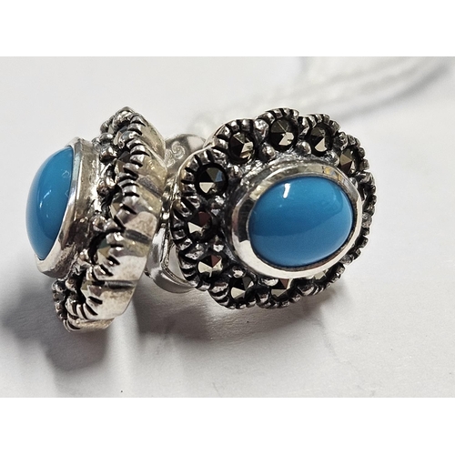 328 - A good pair of Silver, Marcasite and Turquoise stud Earrings.