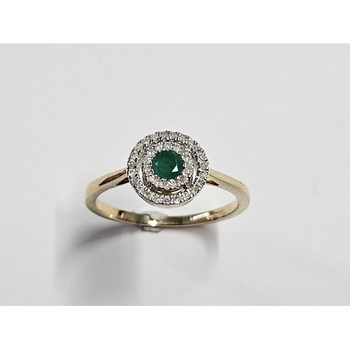 330 - A 9ct Gold, Diamond and Emerald Ring, size O.