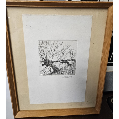 477 - A Woodblock style Picture by Ted Glaszewski, signed in the margin along with a signed etching and a ... 