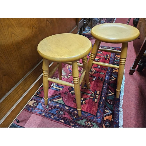 583 - A good pair of modern Beech Stools. D 33 x H 53 cm approx.