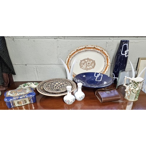 705 - A good quantity of Items to include a 19th Century meat platter, a Masons applique Christmas jug, va... 