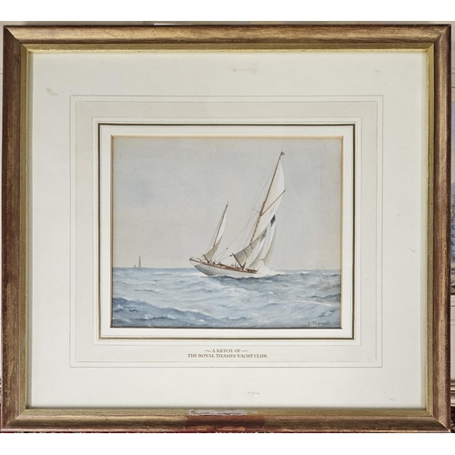 708 - E Tufnell. A Watercolour of a sailing ship in full mast 'A Ketch of the Royal Plymouth Yacht Club'. ... 