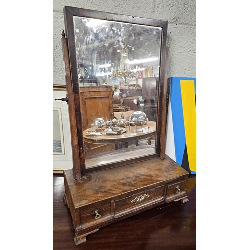 709 - A Regency Mahogany Crutch Mirror with triple frieze drawer. 38 x 19 x H 56 cm approx.