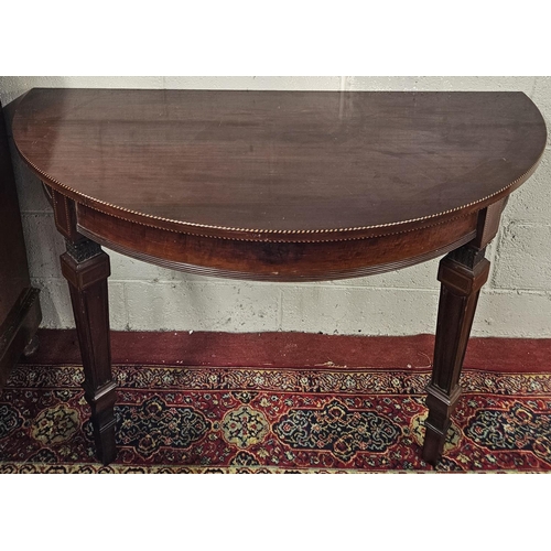 713 - A good pair of 19th Century wall mounted half moon Tables with inlaid edge and tapered supports. W 1... 