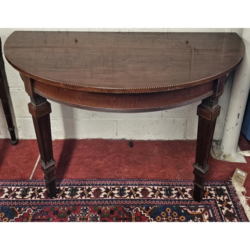 713 - A good pair of 19th Century wall mounted half moon Tables with inlaid edge and tapered supports. W 1... 