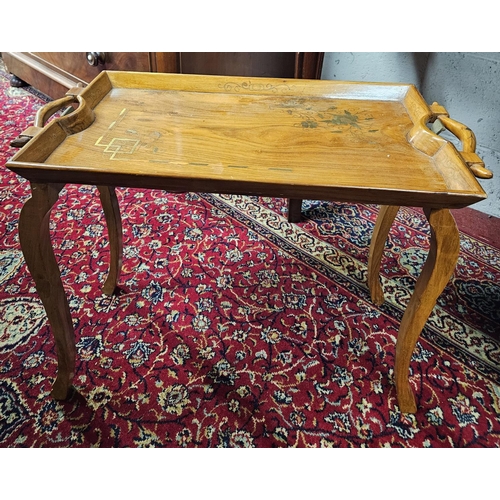 714 - A good 20th Century Hardwood foldup bed Tray Table with brass inlay. 62 x 34 x H 48 cm approx.