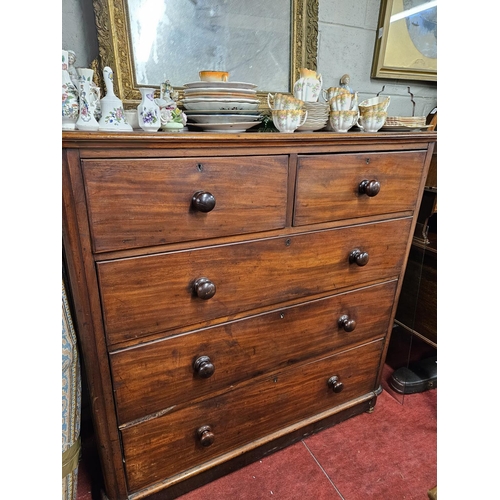 729 - A 19th Century Mahogany Chest of Drawers with original turned knobs two short over three long. 119 x... 