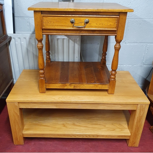 735 - A modern Oak Side Table with a single frieze drawer along with an oak modern coffee table . Side Tab... 