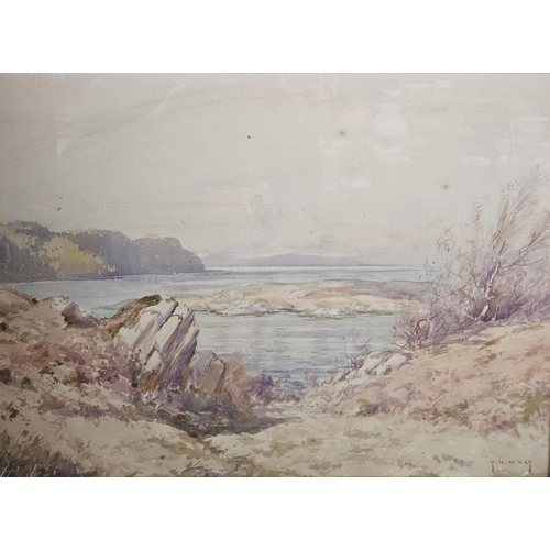 760 - Thomas Hill McKay. 1875-1941. A Watercolour of a Scottish lake scene in a highly ornate timber and p... 