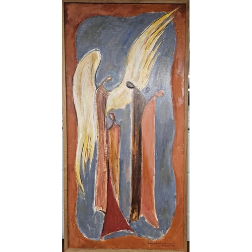 765 - K Anabrok. A 20th Century Oil on Canvas of Angels. Signed LR. 121 x 58 cm approx.