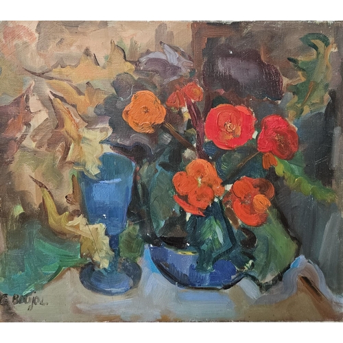 766 - A 20th Century Oil on Canvas still life of flowers on a table setting along with another signed C Bo... 