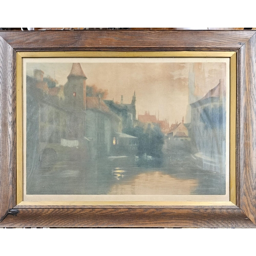 783 - A 19th Century coloured Print of Venice at dusk in a good oak frame.