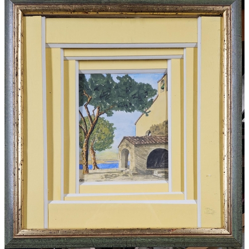 789 - Two early to mid 20th Century Watercolours of buildings. Monogrammed LL G D. Well framed. 20 x 15 cm... 