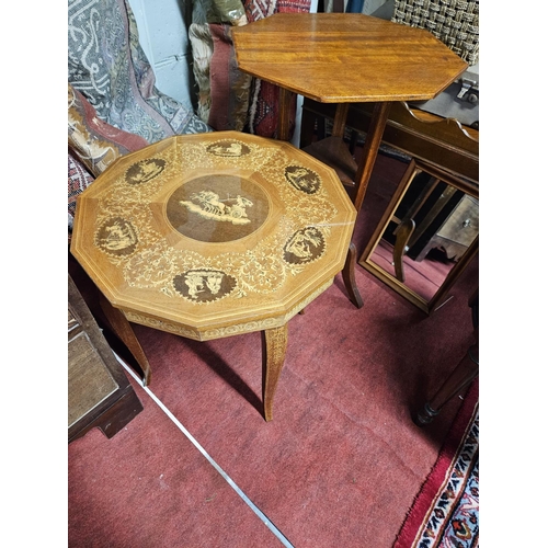 794 - An octagonal and Walnut Inlaid Italian Table along with an early 20th Century octagonal centre table... 