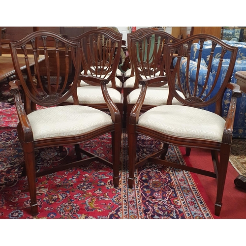 802 - A good set of ten Hepplewhite style Mahogany Chairs with ribbed backs on square tapered supports and... 