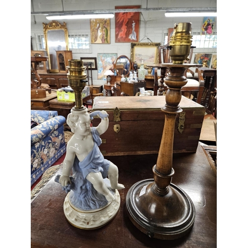 816 - A Wedgwood style Pottery Table Lamp depicting a cherub along with a good quality early 20th Century ... 