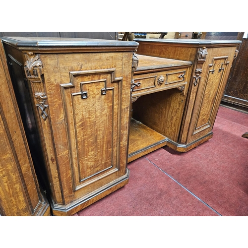 956 - A good 19th Century Satinwood kneehole Side Cabinet with highly carved outline and centre frieze dra... 