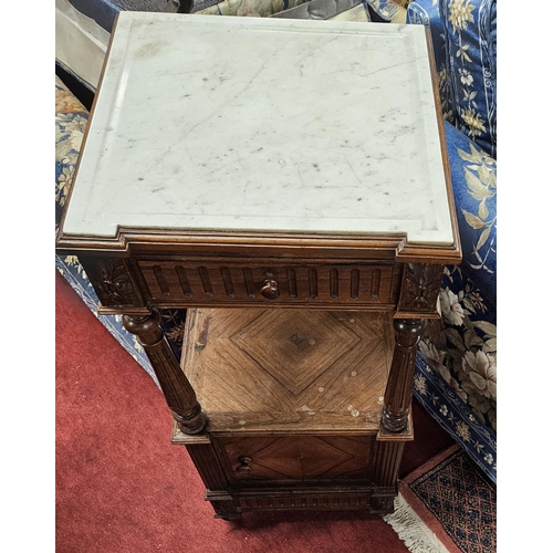 1036 - A 19th Century Rosewood and veneered side Cabinet with a marble top on turned supports and ceramic c... 