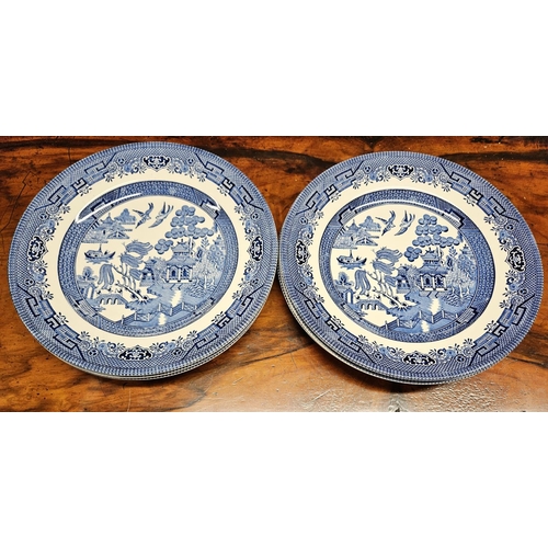 1050 - A set of six Churchill Willow pattern Plates along with six other Blue ground Plates all in very goo... 