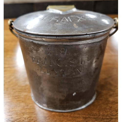 30 - A rare 19th Century Miners metal 'Billy Can' Canister by Rumbal & Son, 218 Francis rd, Leyton.