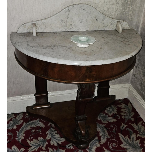 106 - A 19th Century Mahogany demi lune marble topped Side Table.
H 90 x L 90 x W 47 cm approx.