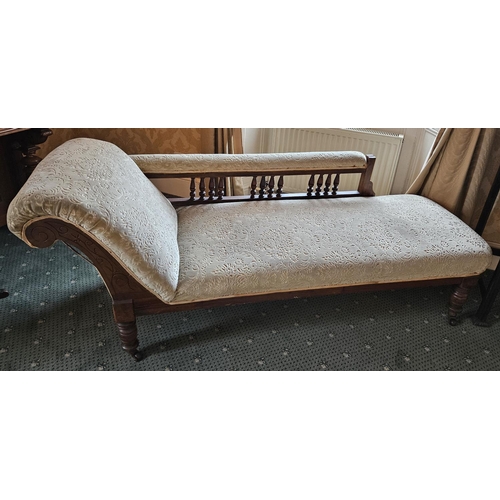 65 - A late 19th early 20th Century Chaise lounge on turned supports.
H 72 x L 180 x W 62 cm approx.