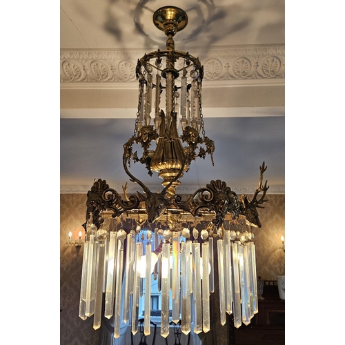 67 - A Superb 19th Century Brass and Waterford Crystal  Chandelier of circular form with highly moulded o... 