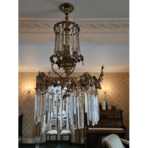 67 - A Superb 19th Century Brass and Waterford Crystal  Chandelier of circular form with highly moulded o... 