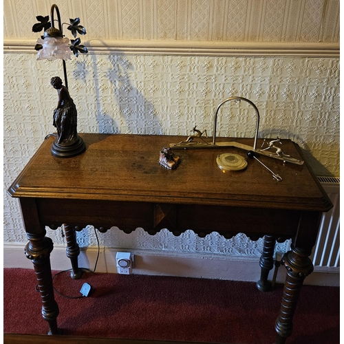 69 - A 19th Century Walnut Side Table on turned fluted supports.
H 97 x 92 x 46 cm approx.