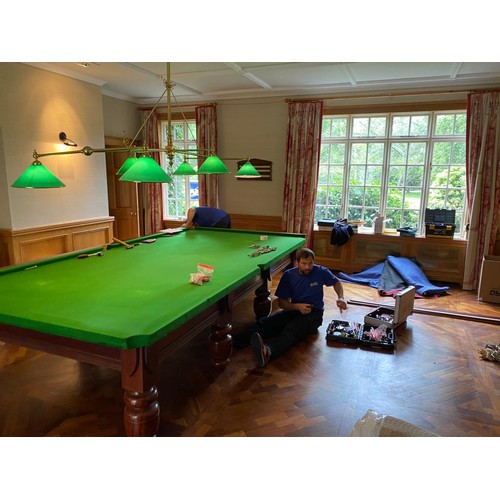 109 - A full size Mahogany framed Snooker Table along with overhead light originally owned by Mr Ben Dunne... 