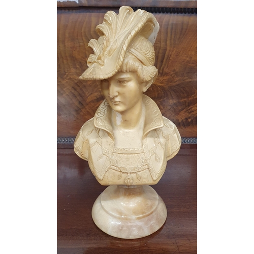 40 - A Resin and Marble Bust of a Lady along with a pair of Cranberry Bud Vases . Bust H 27 ,Vase 29 cm a... 