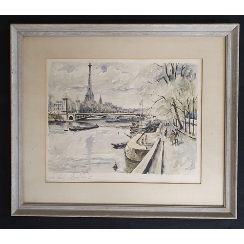 120 - A Group of four framed Pictures, a Parisian Watercolour, two Oils on Board and an Oleograph.