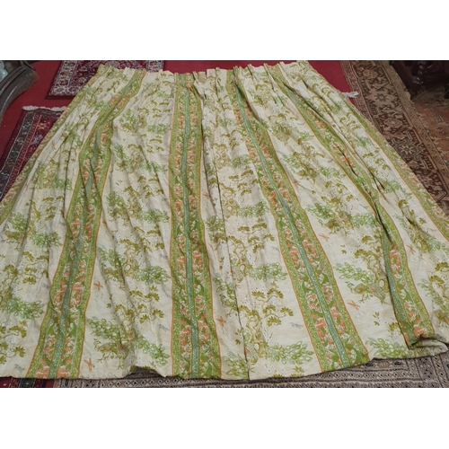 424 - A Large pair of Double Lined Curtains, Green ground depicting Peacocks. 
Peated Top width 85 cm each... 