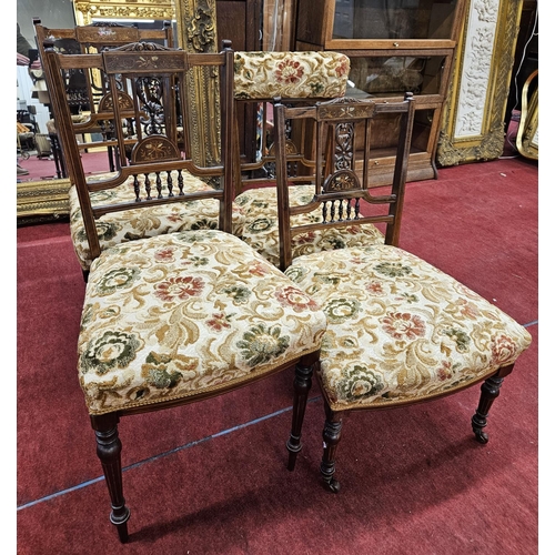 133 - Four Edwardian Rosewood bedroom Chairs with inlaid back.