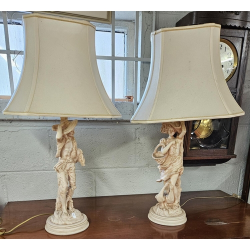 147 - A pair of moulded table Lamps with shades.