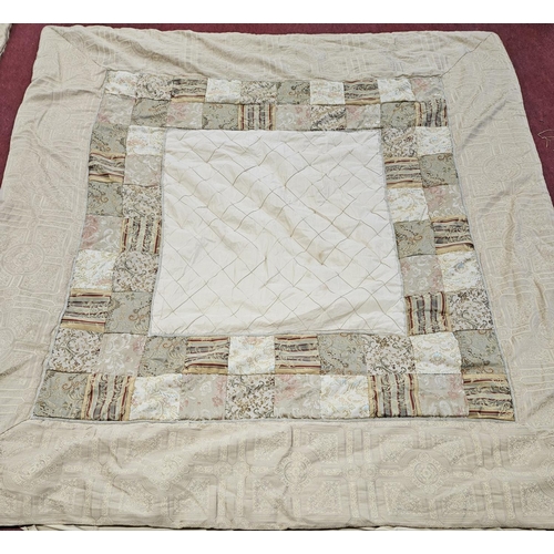 160 - A patchwork style Bedspread along with two cushion Cases, pillow Cases and undersheet.