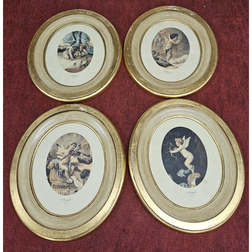 177 - A set of four coloured Prints in painted oval frames.