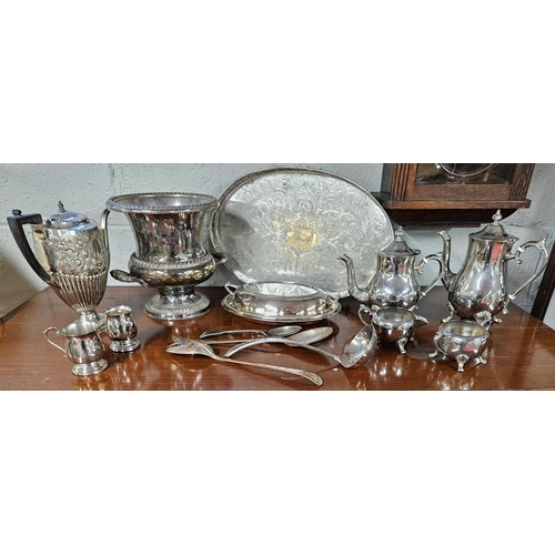 179 - A really good selection of Silver plated Items to include a pierced oval Tray, Ice Bucket etc.