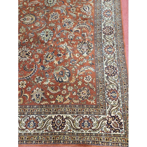 413 - A fabulous large Rust ground Wool Carpet with all over unique medallion design and multi borders.
L ... 