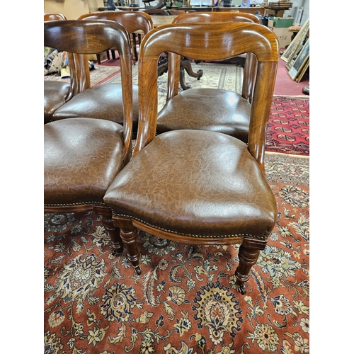 469 - A really good set of six Mahogany Dining Chairs with brown leather seats. W 51 x SH 47 x BH 86 cm ap... 