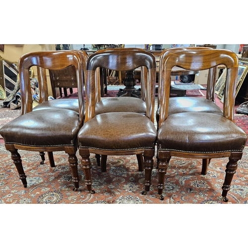 469 - A really good set of six Mahogany Dining Chairs with brown leather seats. W 51 x SH 47 x BH 86 cm ap... 